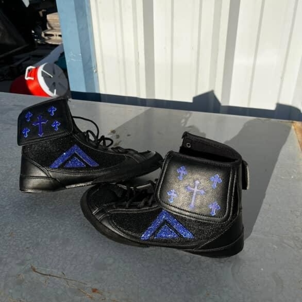 Youth Custom Black and Blue Boxing Shoe